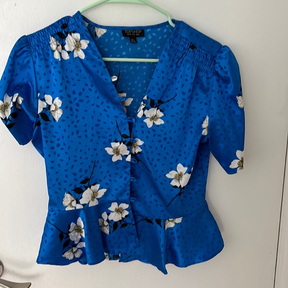 Topshop Blue Floral Blouse